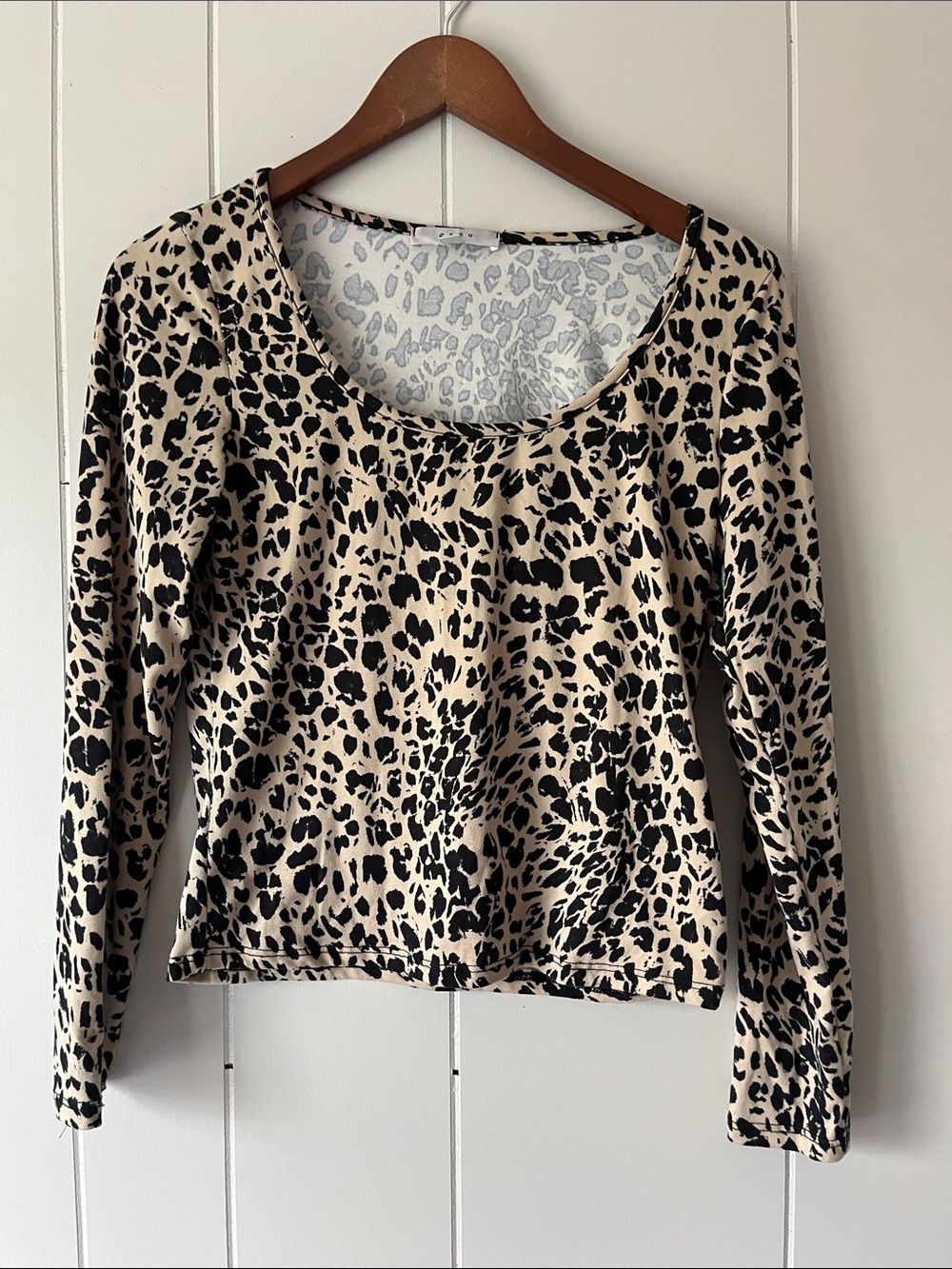 Women's Beige and Black Leopard Print Long Sleeve Top